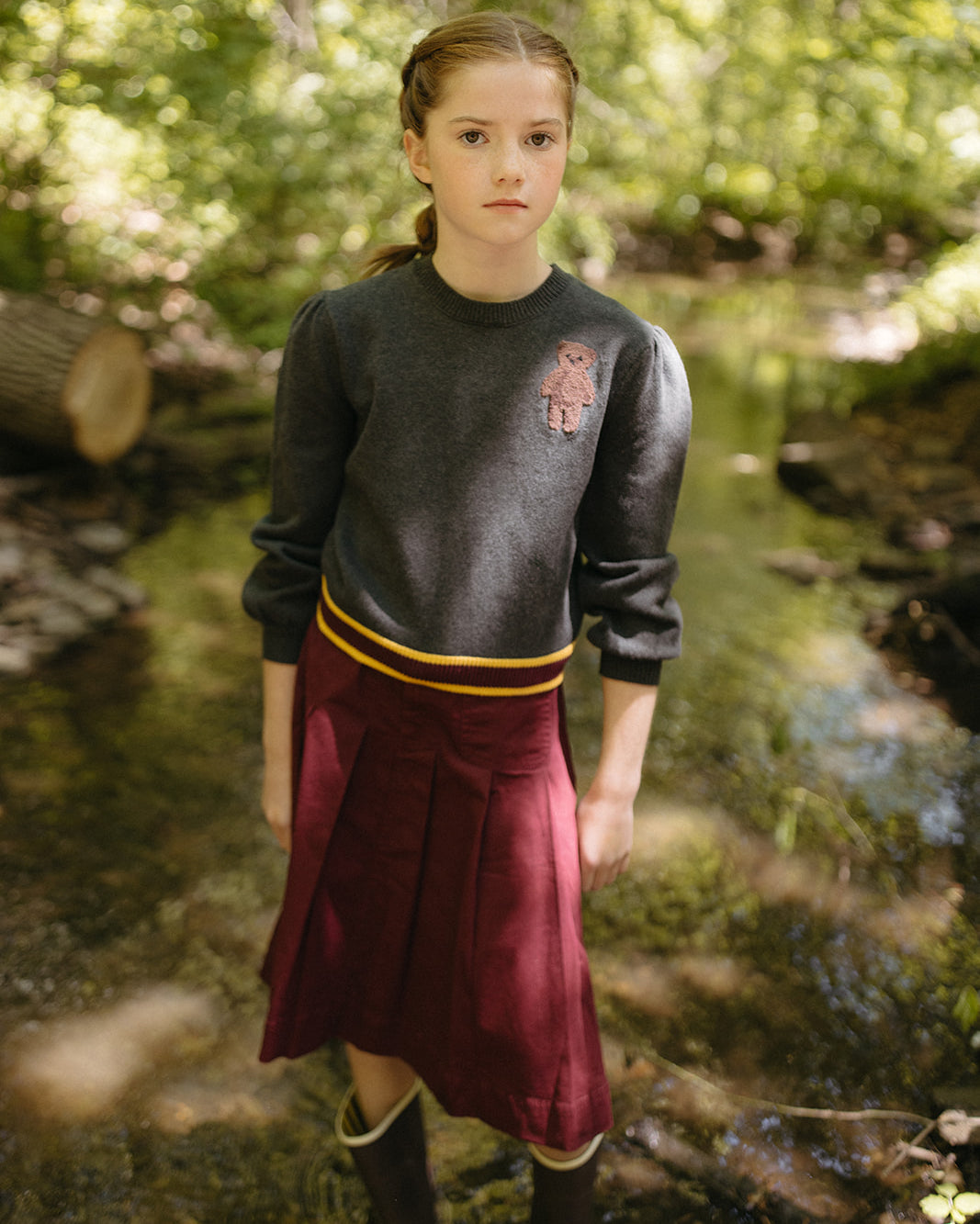 Gracie Denim Skirt - Maroon