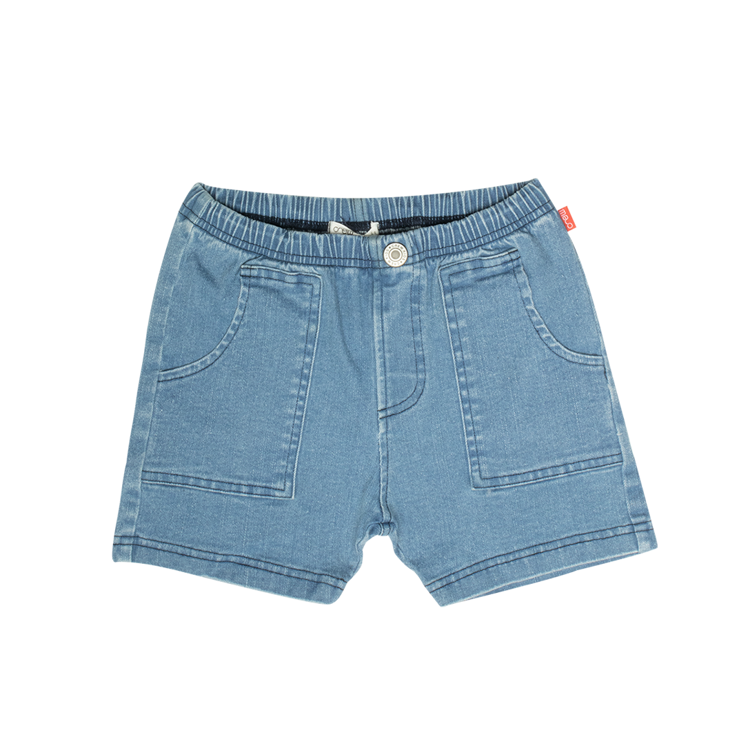 Pull-On Washed Jean Shorts - Light Blue