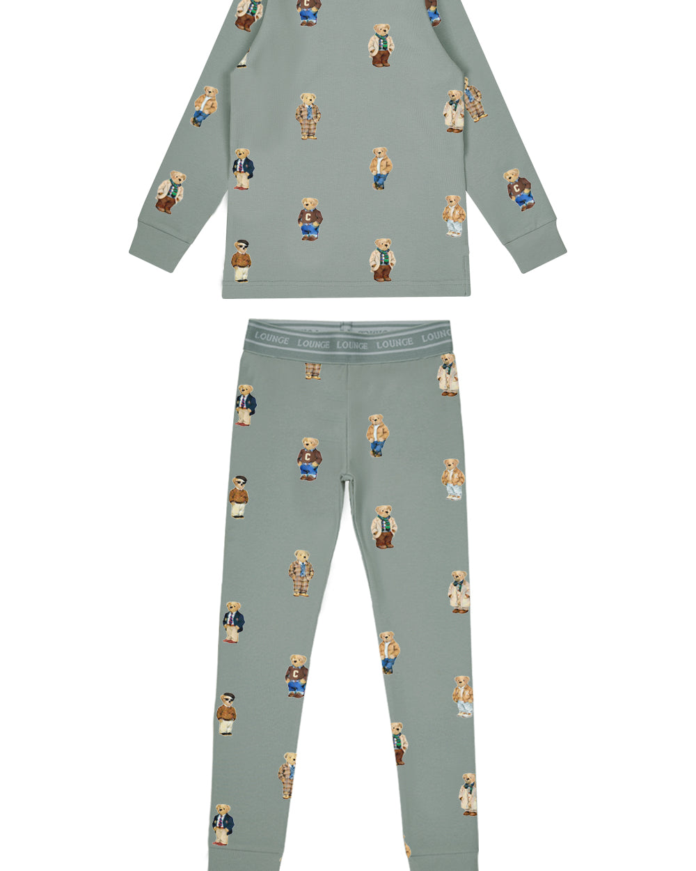 Teddy Pattern Lounge Crewneck Set - Jade