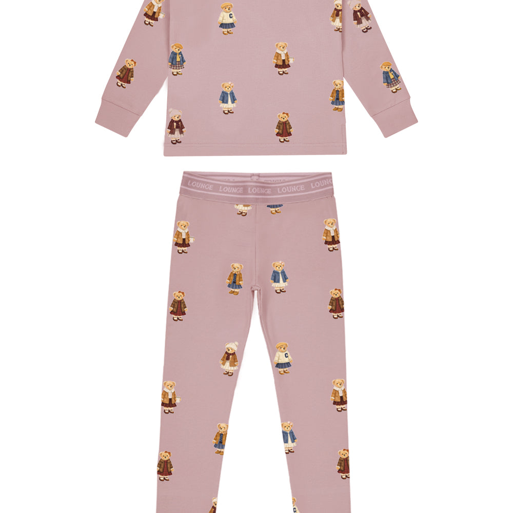 Teddy Pattern Lounge Crewneck Set - Dusk