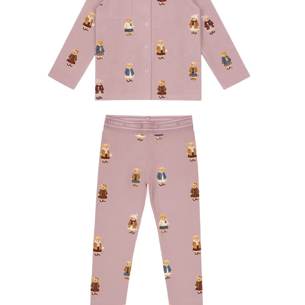 Teddy Pattern Lounge Grandpa Set - Dusk