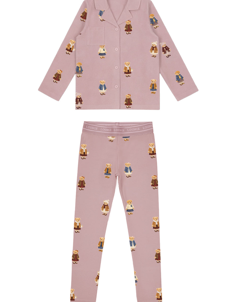 Teddy Pattern Lounge Grandpa Set - Dusk