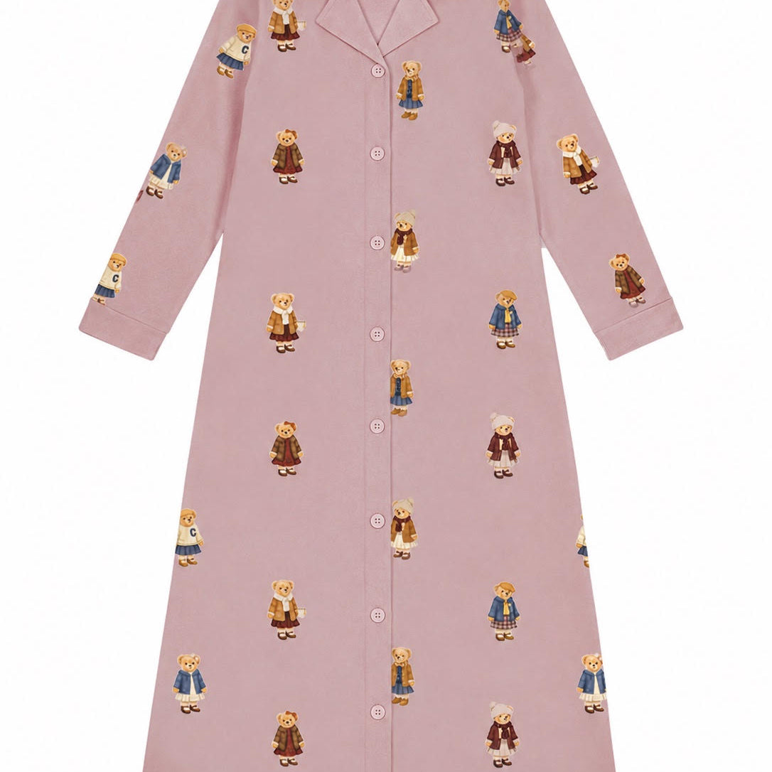 Teddy Pattern Lounge Grandpa Nightgown - Dusk